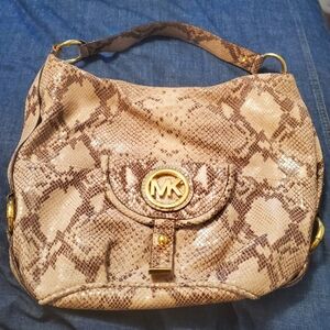 Michael Kors Hobo Beige Brown Gold Snakeskin